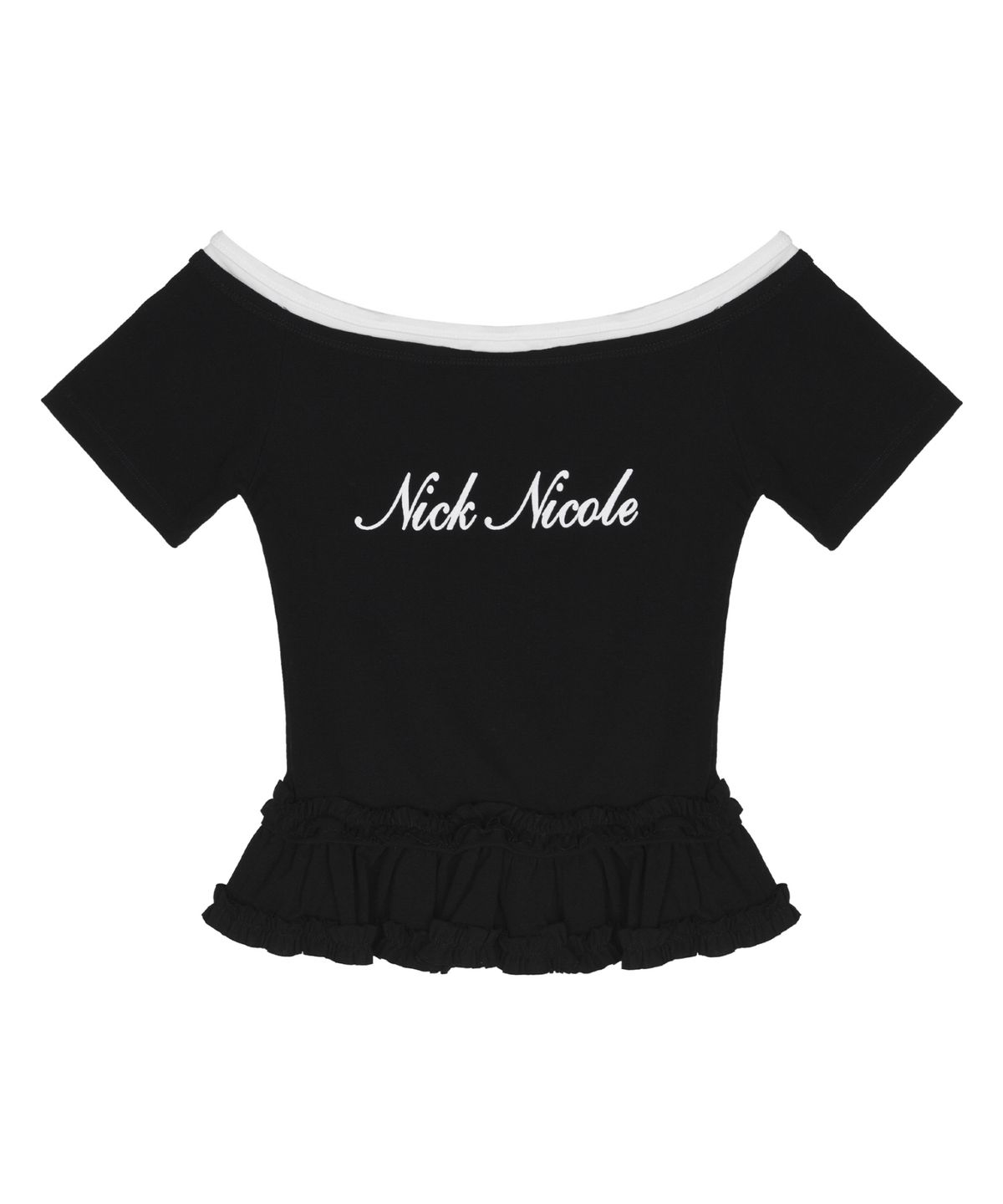 닉앤니콜(NICK&NICOLE) OFF-SHOULDER FRILL CROP TOP_BLACK