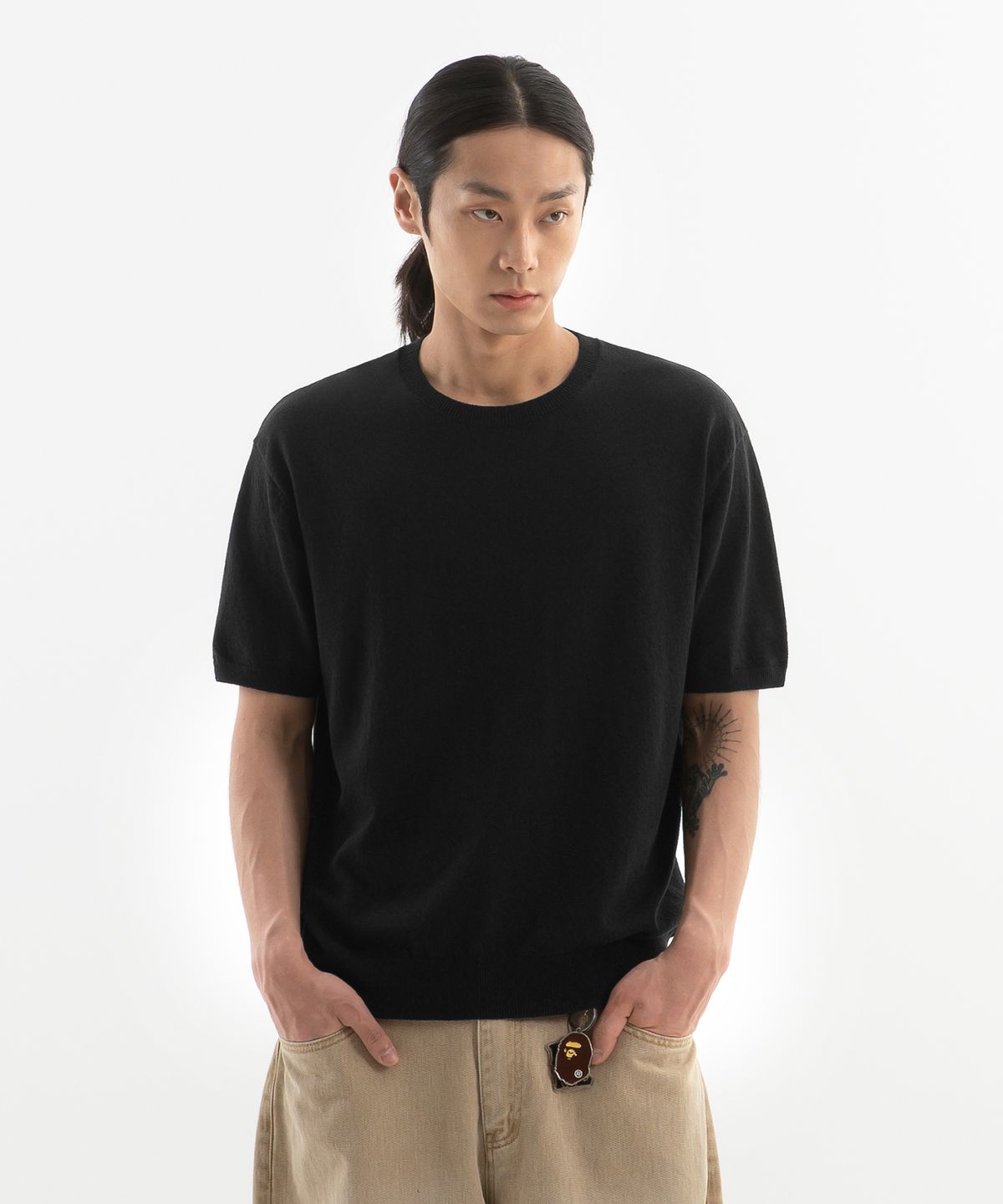 브렌슨(BRENSON) 워셔블 라운드 크롭 반팔 쿨 니트 ( 4Color )