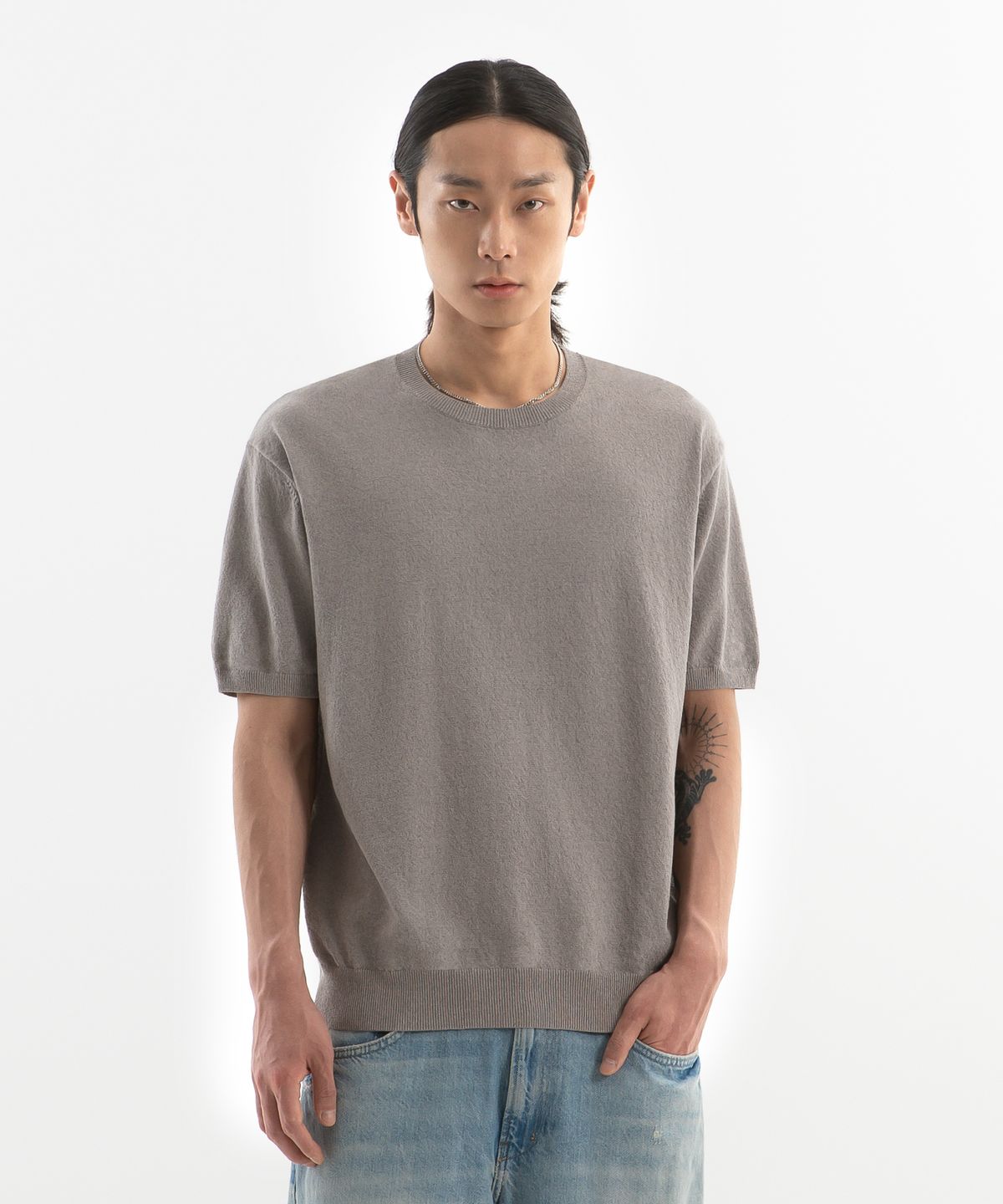 브렌슨(BRENSON) 워셔블 라운드 크롭 반팔 쿨 니트 ( 4Color )