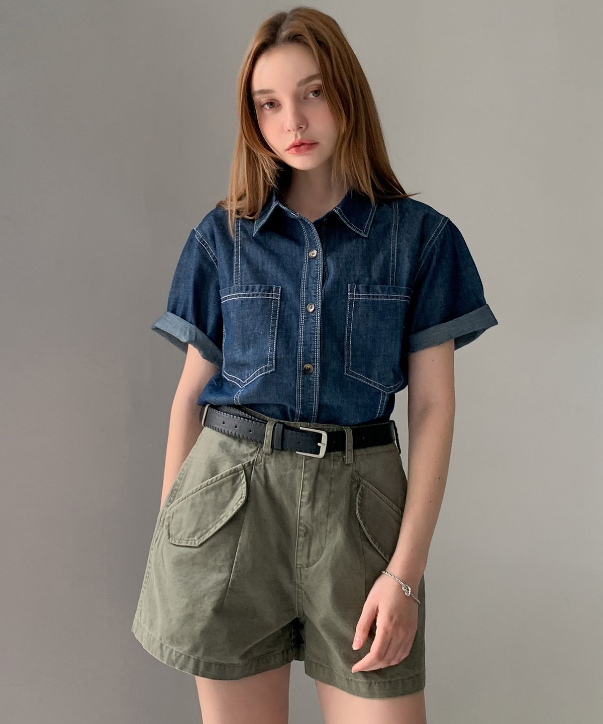 바스카라(VASCARA) Stitch Short Sleeve Denim Shirt (2colors)