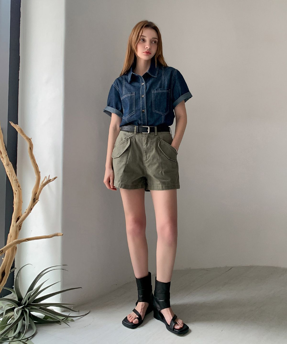 바스카라(VASCARA) Stitch Short Sleeve Denim Shirt (2colors)