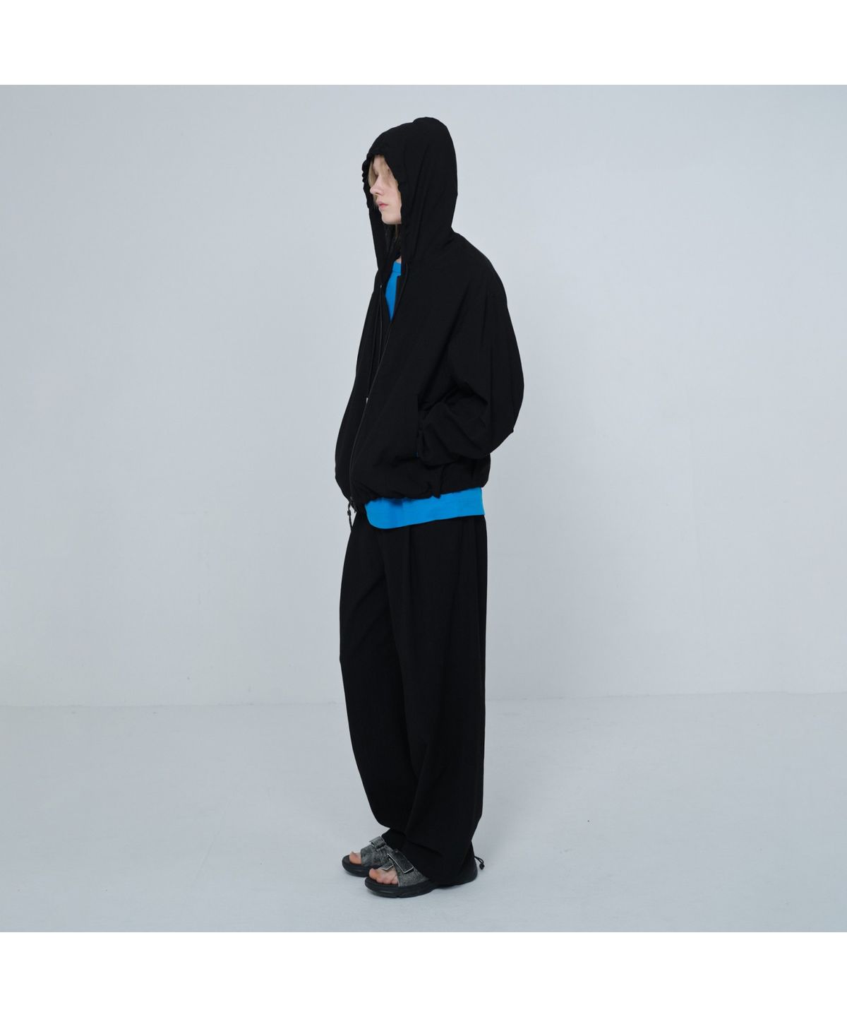 커스텀멜로우(CUSTOMELLOW) [Online Only] Black Crinkled Wide Fit Pants CQPAM26211BKX