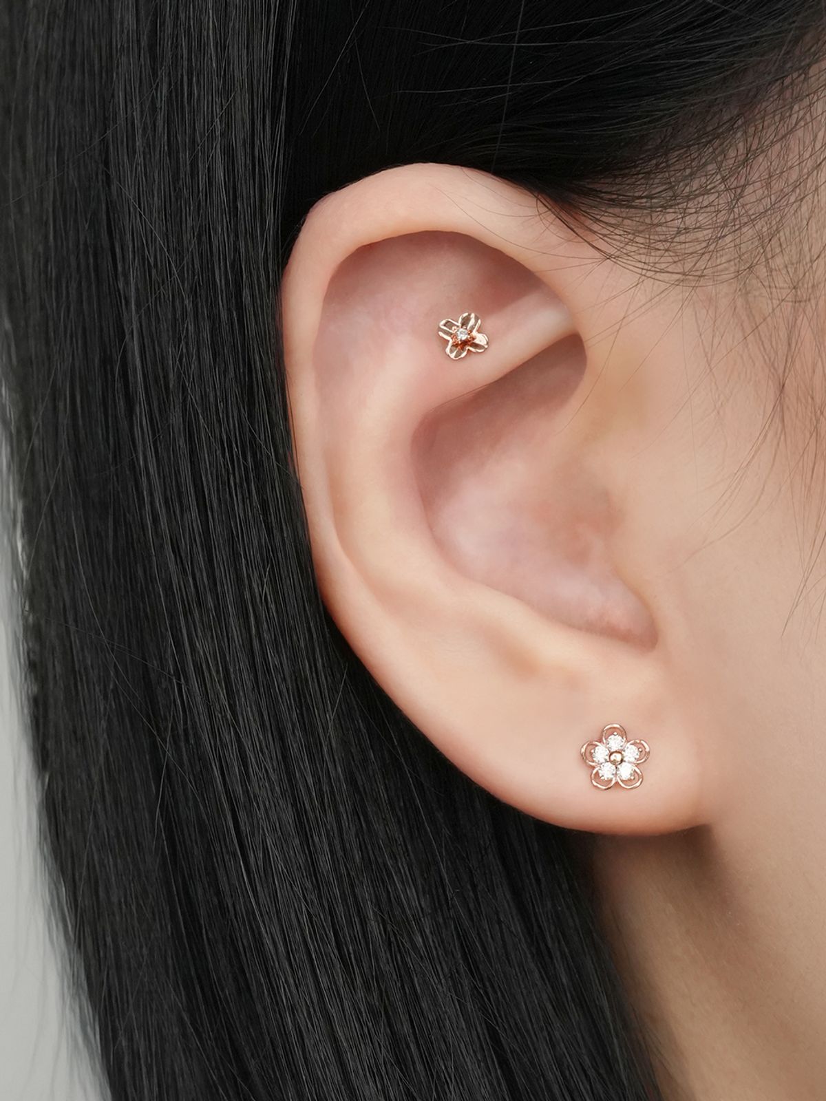 미니멀피어싱(MINIMALPIERCING) 14K 미니 블룸 큐빅 피어싱 귀걸이