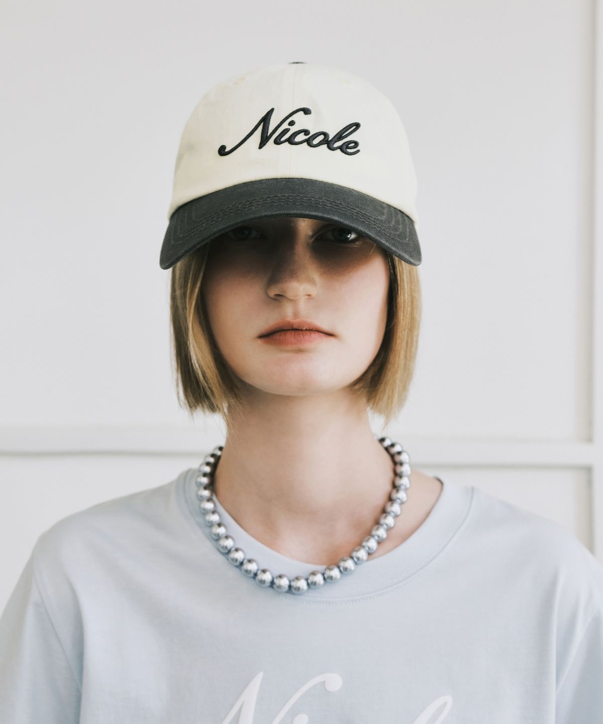 닉앤니콜(NICK&NICOLE) NICOLE LETTERING BALL CAP_YELLOW CHARCOAL