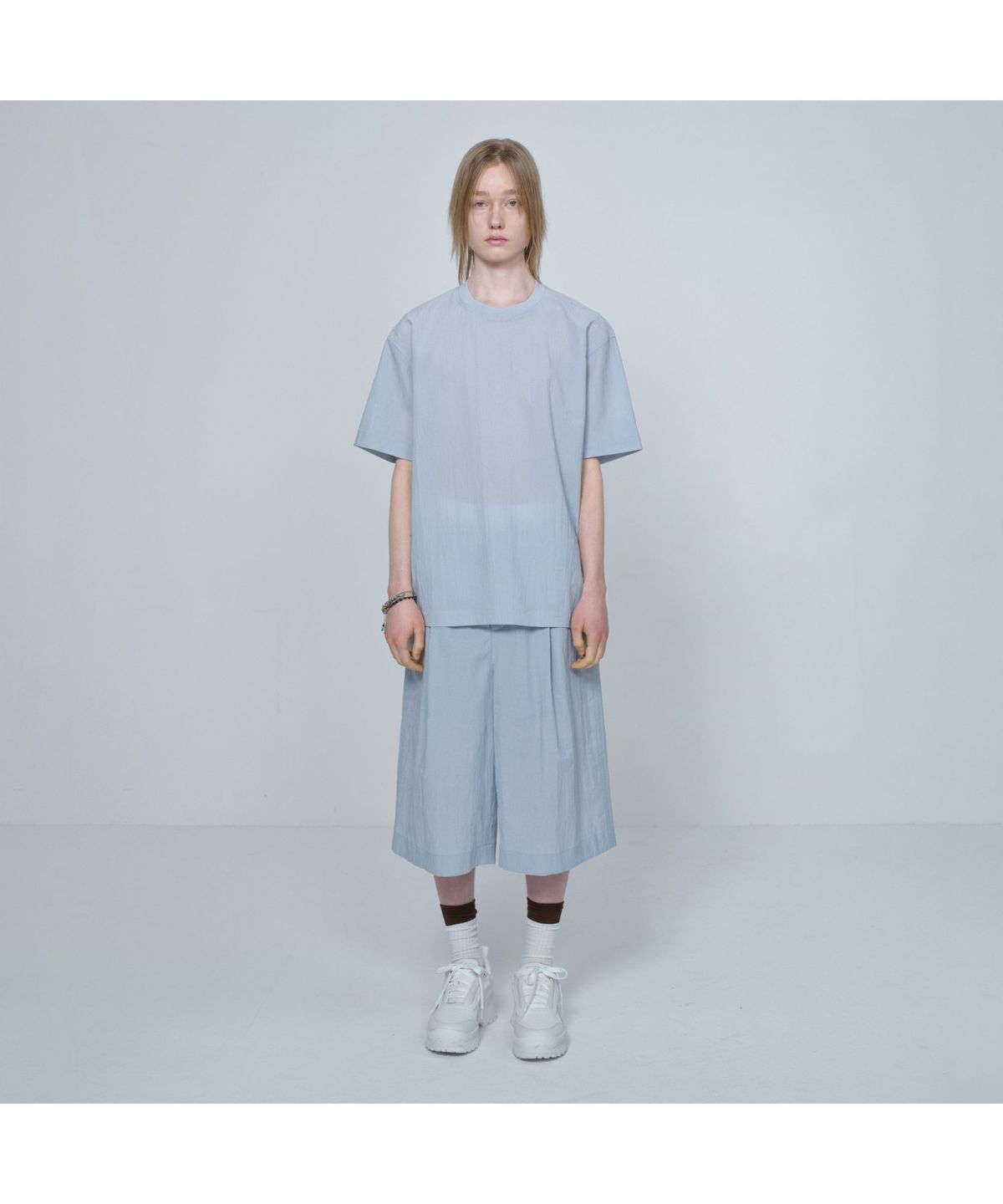 커스텀멜로우(CUSTOMELLOW) [Online Only] Grey Crinkled Half Sleeve T-shirt CQTAM26411GYX