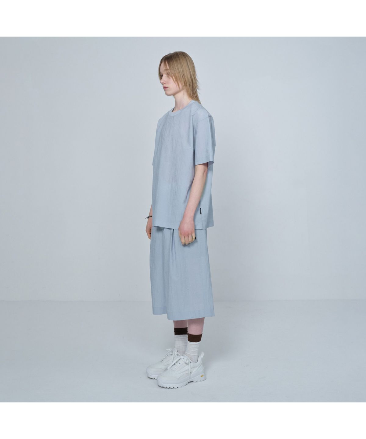 커스텀멜로우(CUSTOMELLOW) [Online Only] Grey Crinkled Half Sleeve T-shirt CQTAM26411GYX