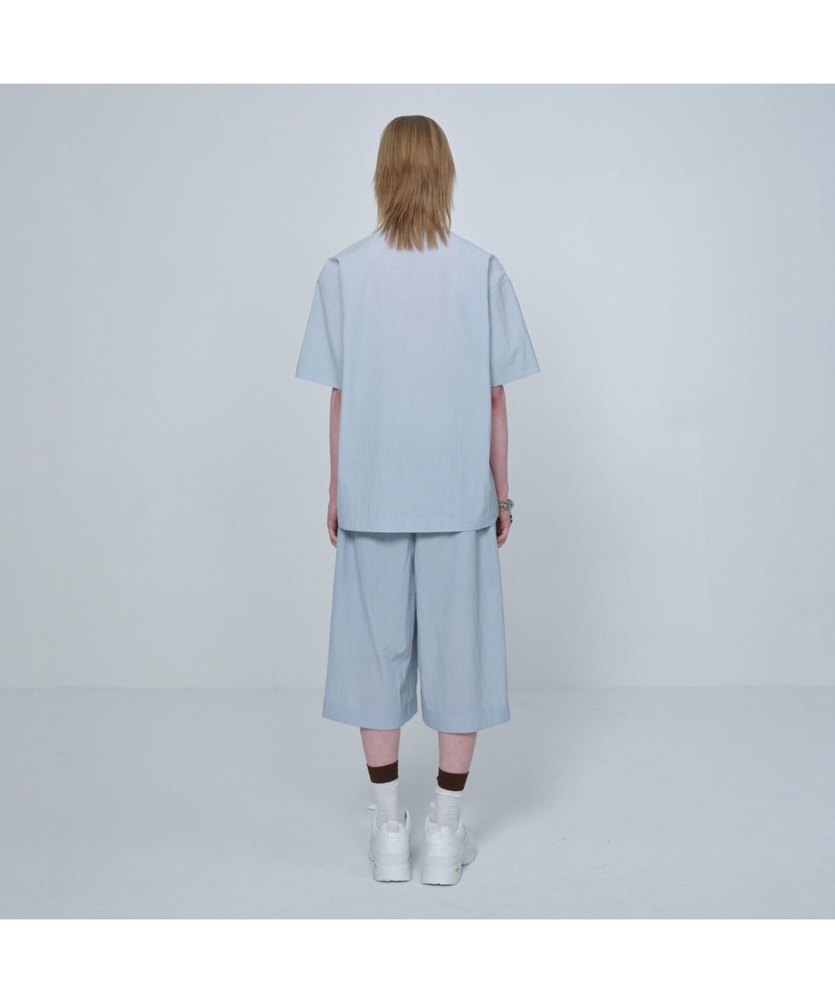 커스텀멜로우(CUSTOMELLOW) [Online Only] Grey Crinkled Half Sleeve T-shirt CQTAM26411GYX