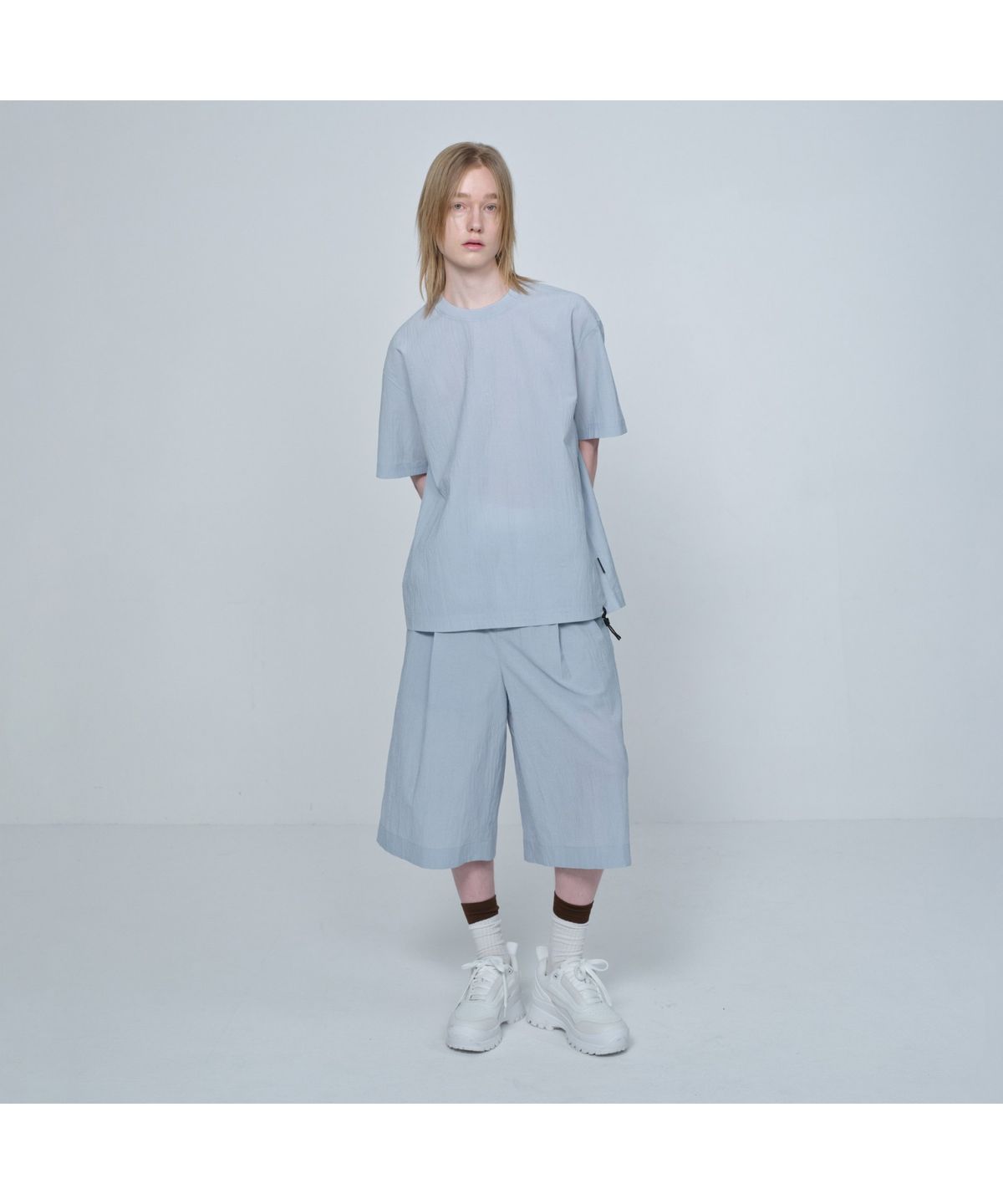 커스텀멜로우(CUSTOMELLOW) [Online Only] Grey Crinkled Half Sleeve T-shirt CQTAM26411GYX