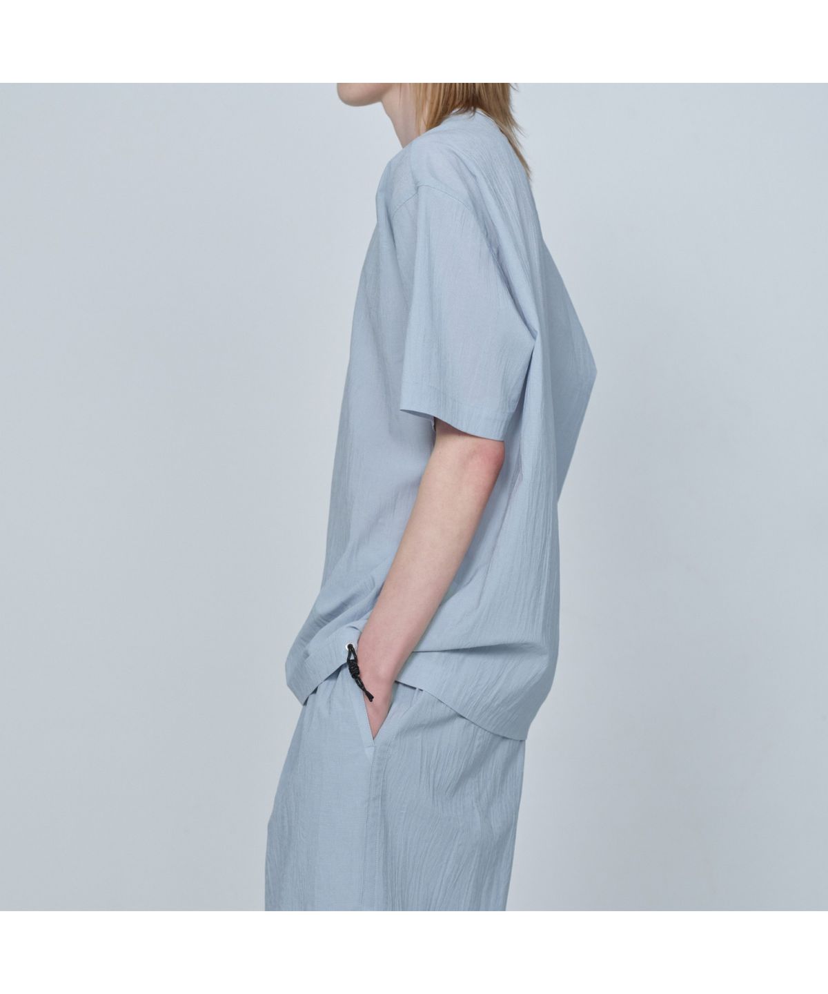 커스텀멜로우(CUSTOMELLOW) [Online Only] Grey Crinkled Half Sleeve T-shirt CQTAM26411GYX
