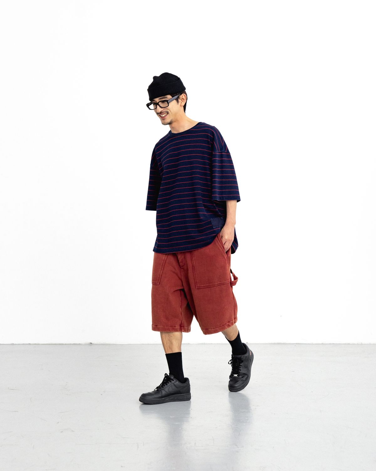 앵글런(ANGLAN) Denim Striped Tee - Red
