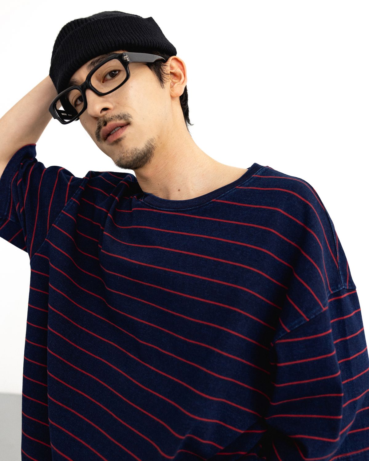 앵글런(ANGLAN) Denim Striped Tee - Red