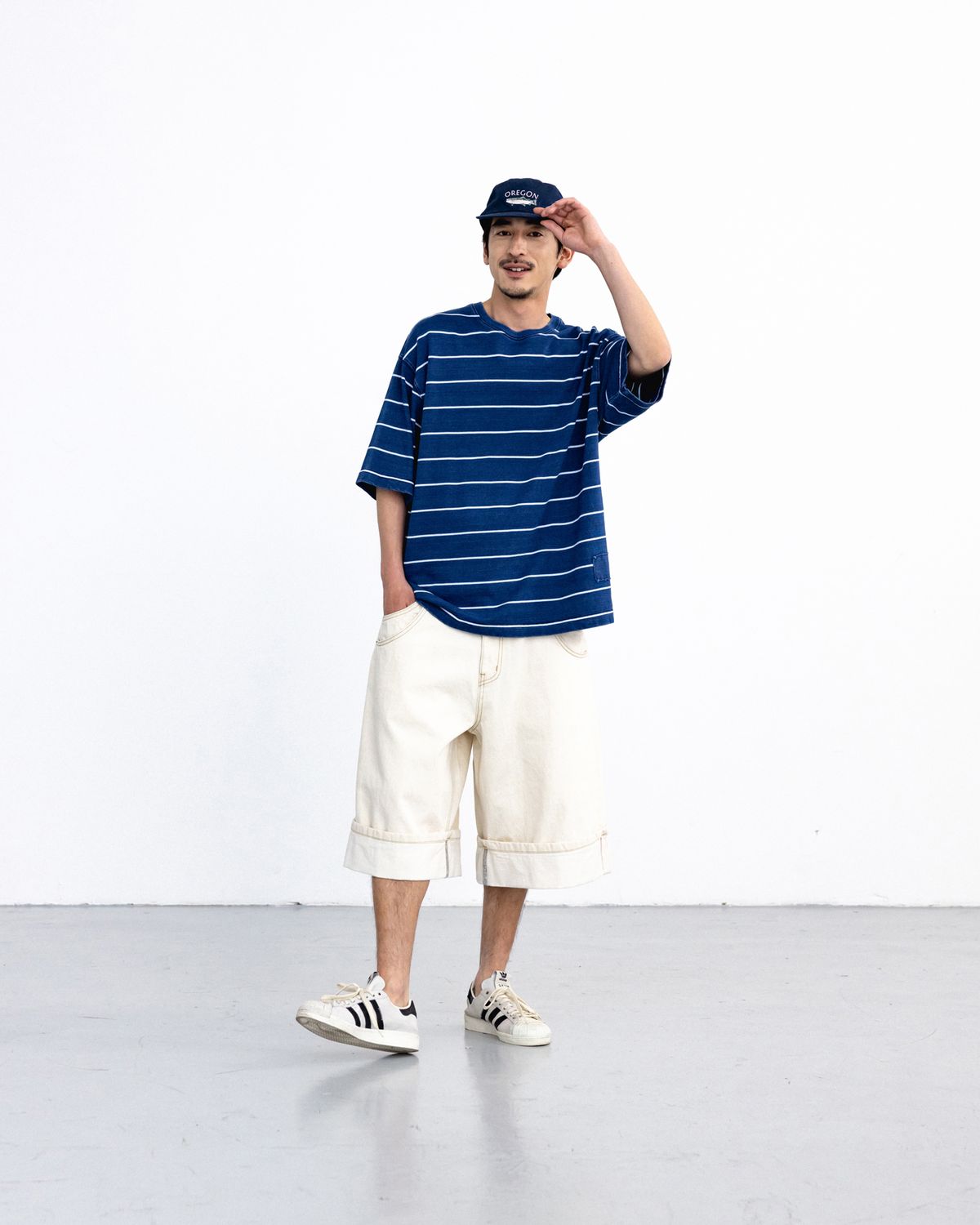 앵글런(ANGLAN) Denim Striped Tee - White