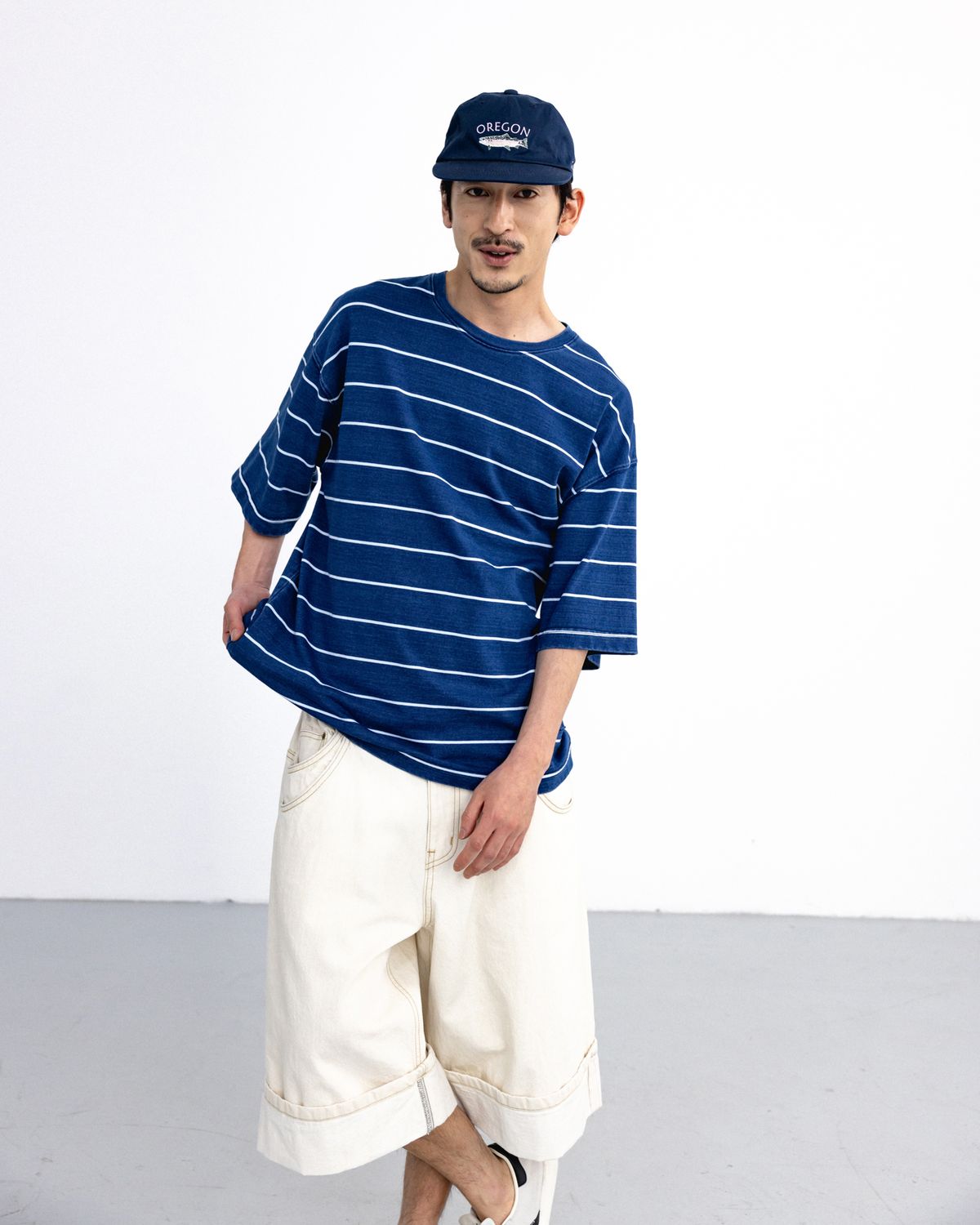 앵글런(ANGLAN) Denim Striped Tee - White