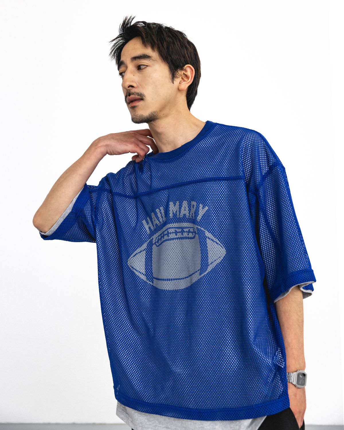 앵글런(ANGLAN) Hail Mary Mesh Tee - Blue