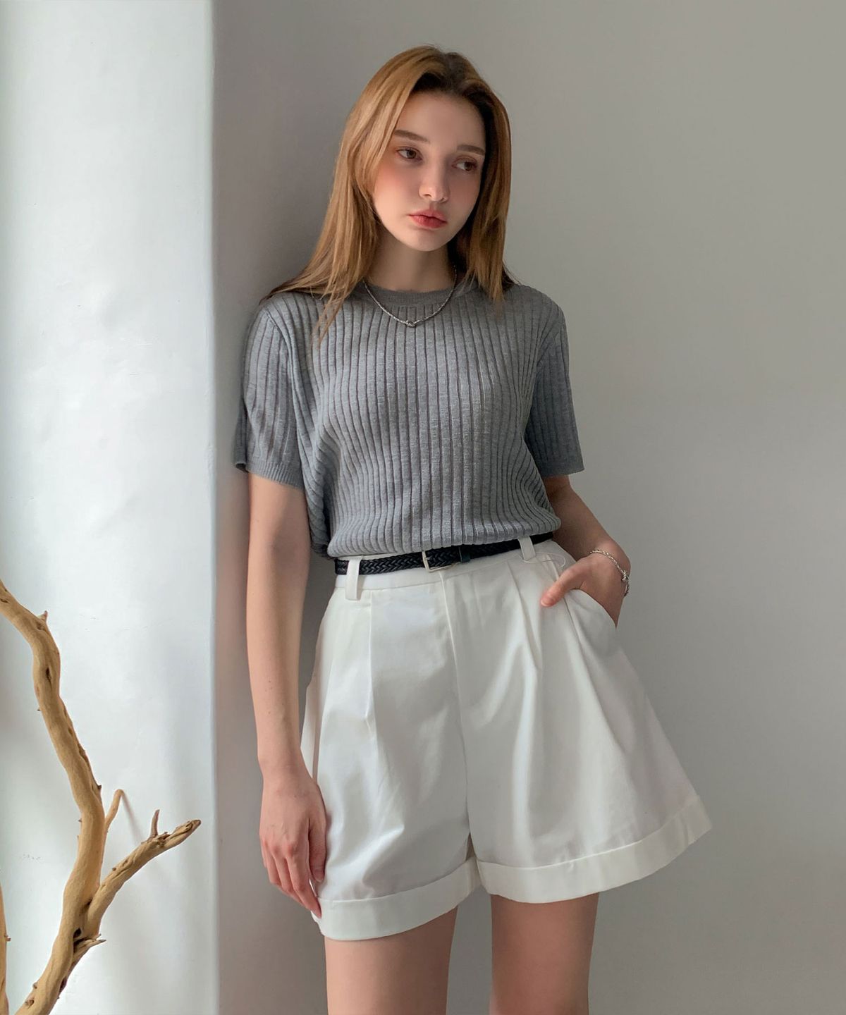 바스카라(VASCARA) Back Open Short Sleeve Wrap Knit (3colors)