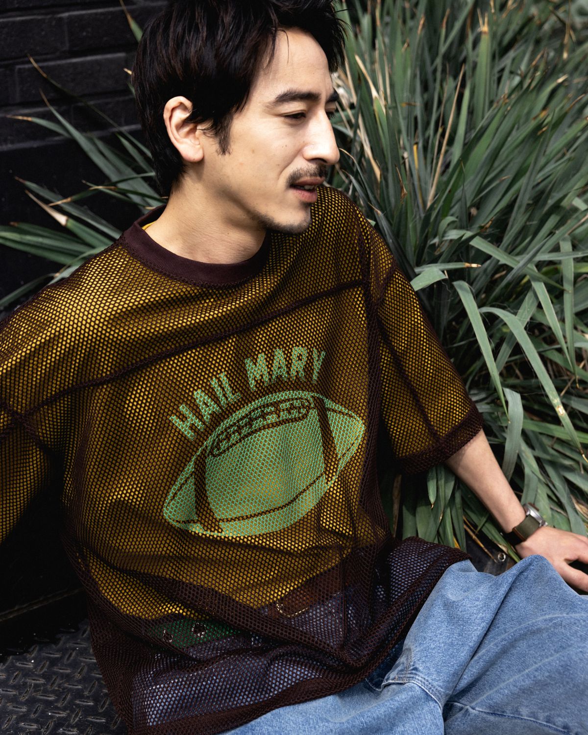 앵글런(ANGLAN) Hail Mary Mesh Tee - Brown