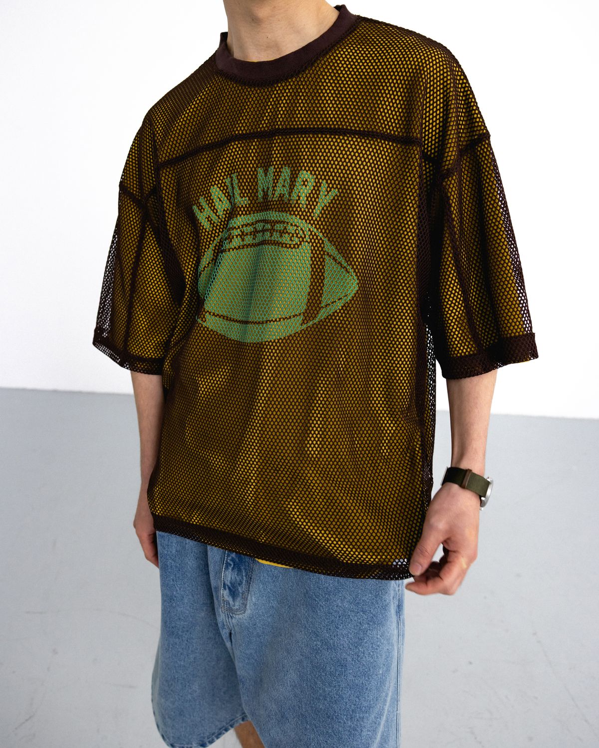 앵글런(ANGLAN) Hail Mary Mesh Tee - Brown