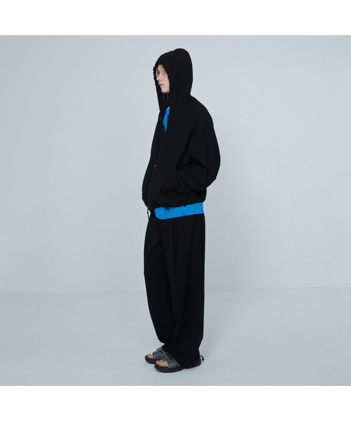 커스텀멜로우(CUSTOMELLOW) [Online Only] Black Crinkled Hood Zip Jacket CQUAM26211BKX