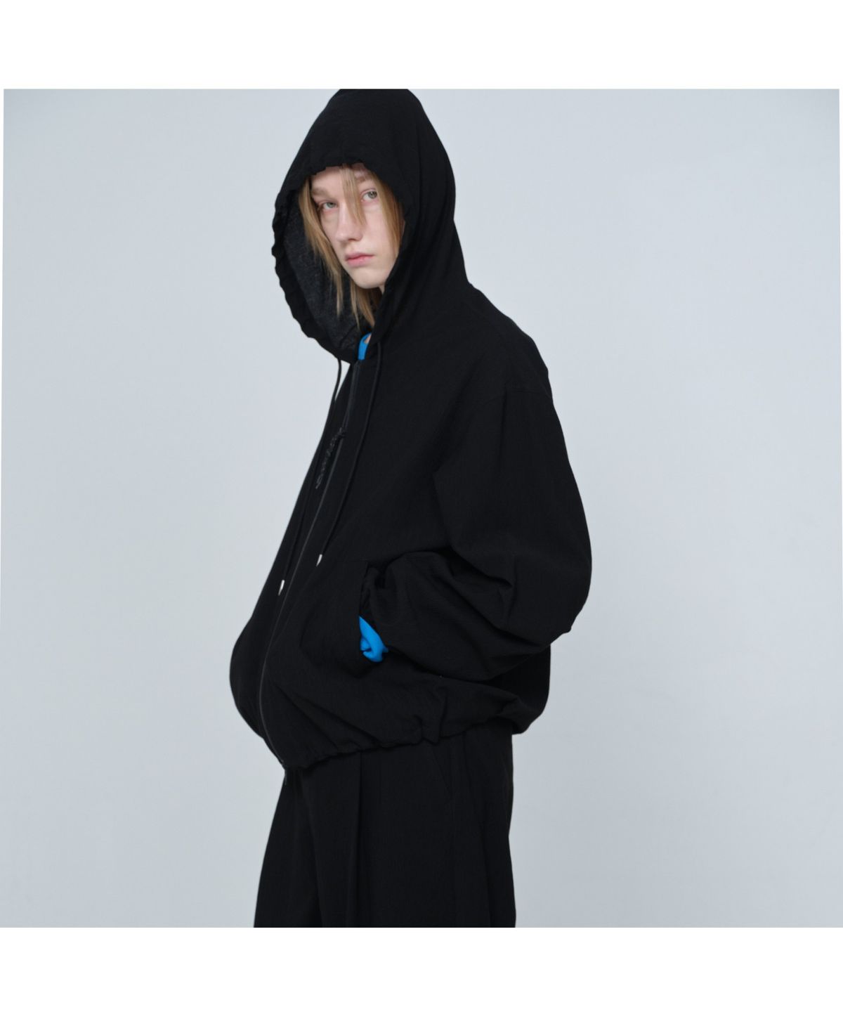 커스텀멜로우(CUSTOMELLOW) [Online Only] Black Crinkled Hood Zip Jacket CQUAM26211BKX
