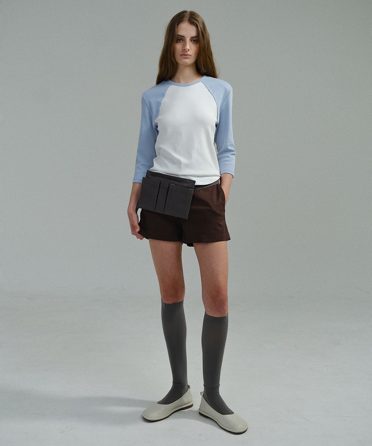 아우브아워(AUBOUR) raw raglan t-shirt (sky blue)
