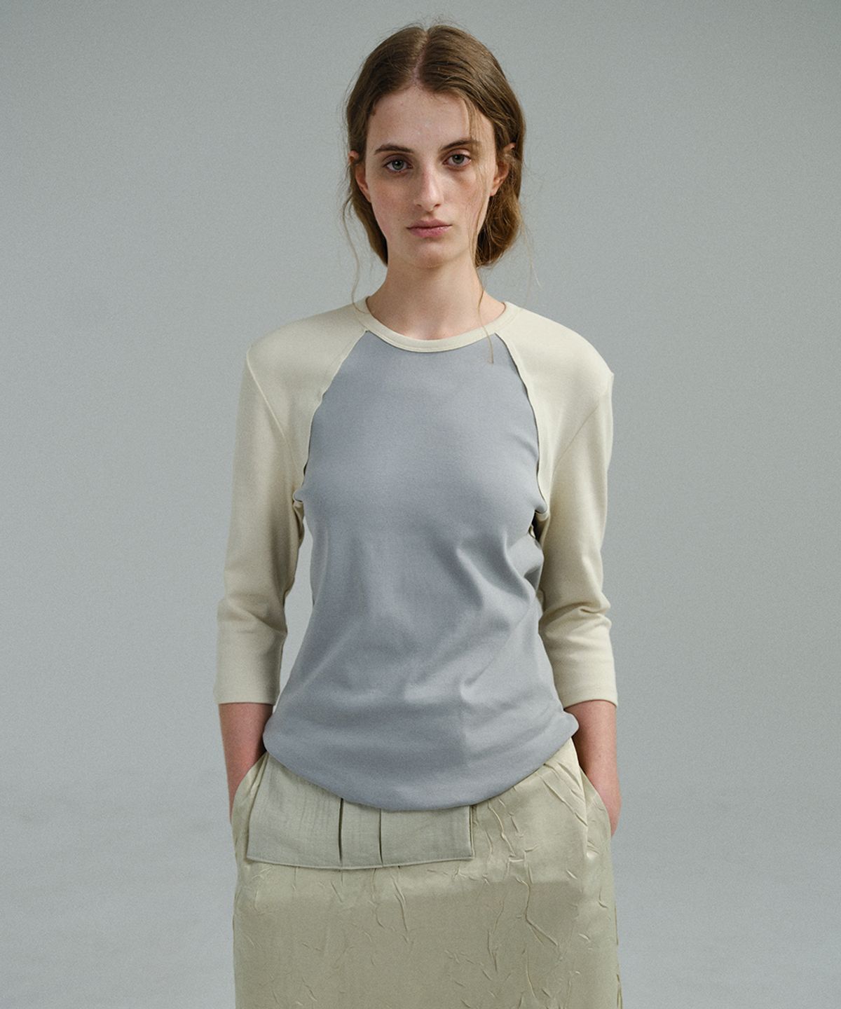 아우브아워(AUBOUR) raw raglan t-shirt (ash yellow)