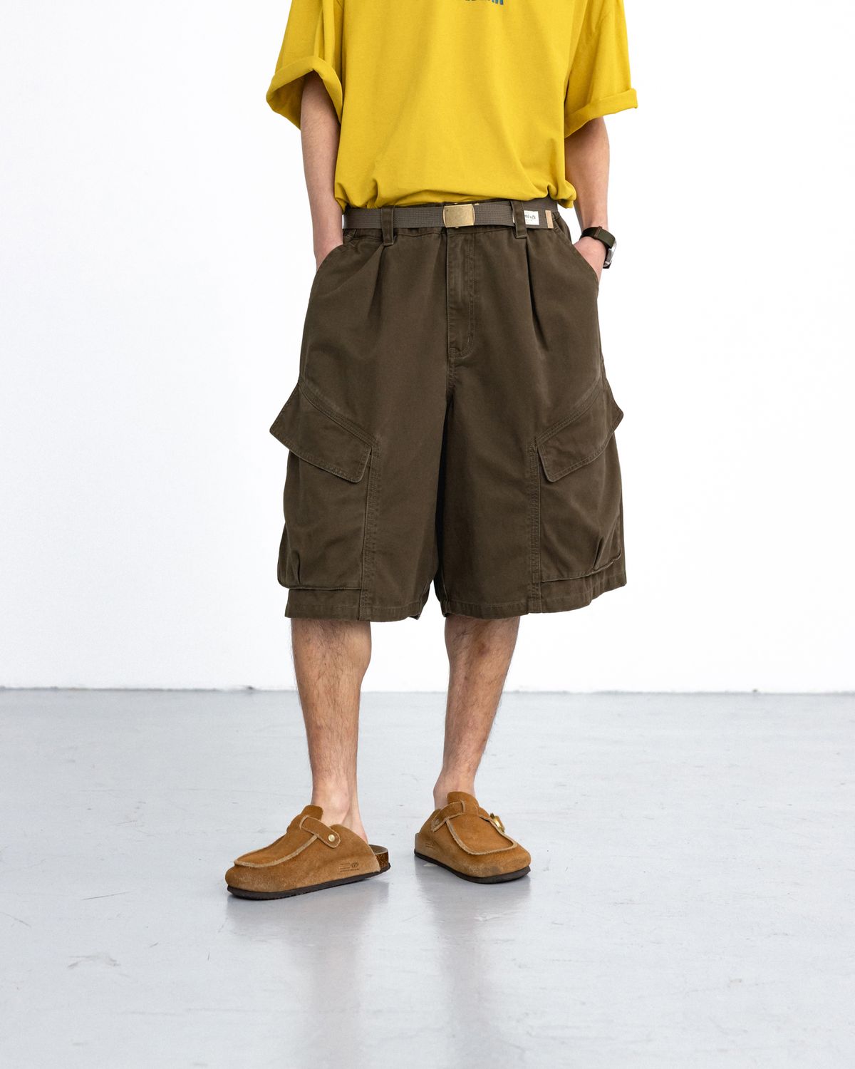 앵글런(ANGLAN) Structural Cargo Half Pants - Khaki