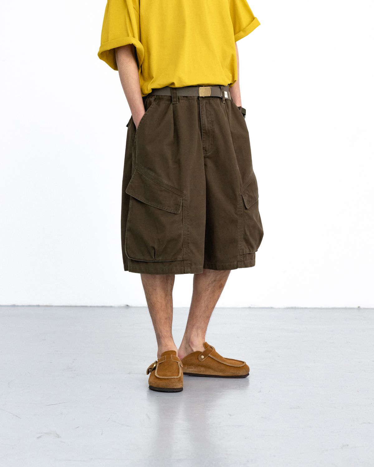 앵글런(ANGLAN) Structural Cargo Half Pants - Khaki