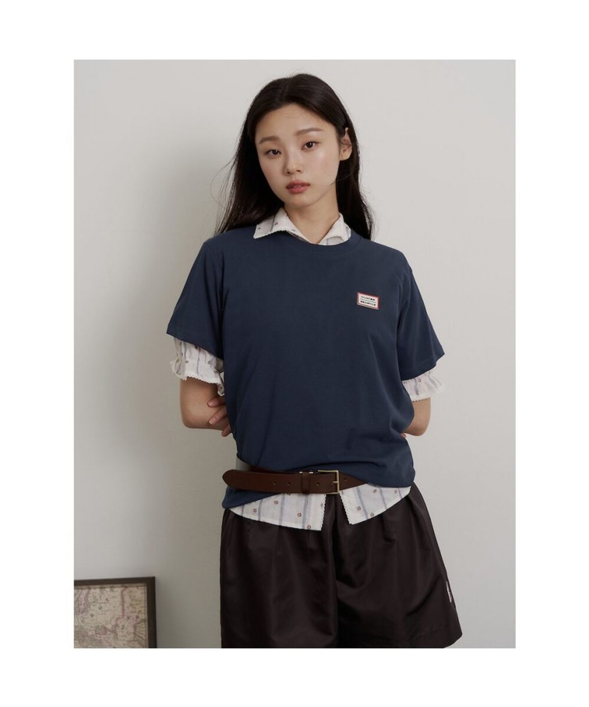 빈폴 레이디스(BEANPOLE LADIES) [HUNTER] 솔리드 오버핏 반소매 티셔츠  네이비 (BF6642K02R)