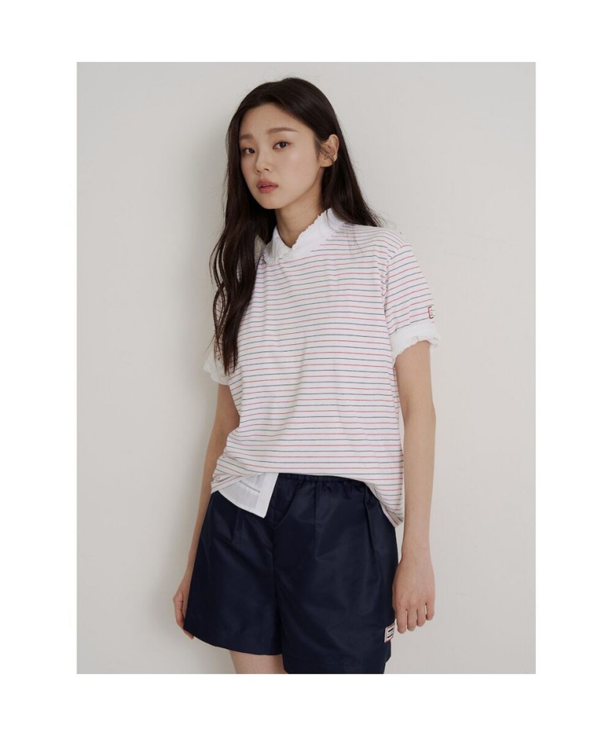 빈폴 레이디스(BEANPOLE LADIES) [HUNTER] 스트라이프 오버핏 반소매 티셔츠  아이보리 (BF6642K010)