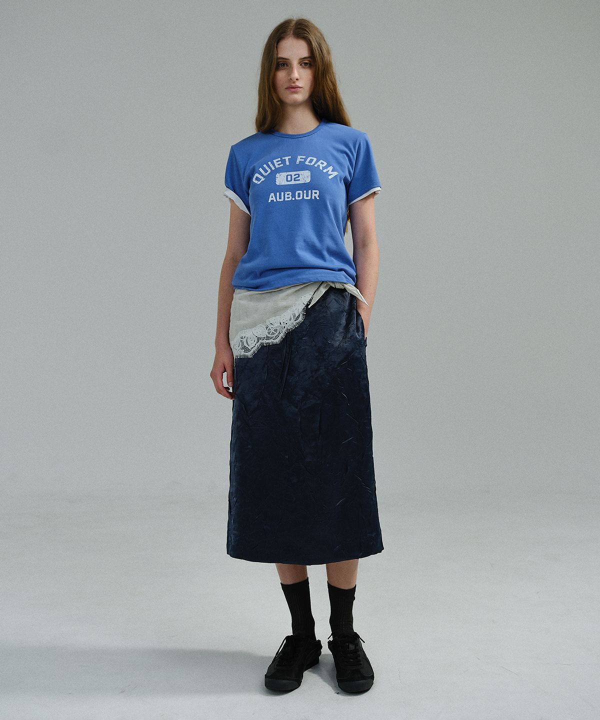 아우브아워(AUBOUR) vintage form t-shirt (blue)