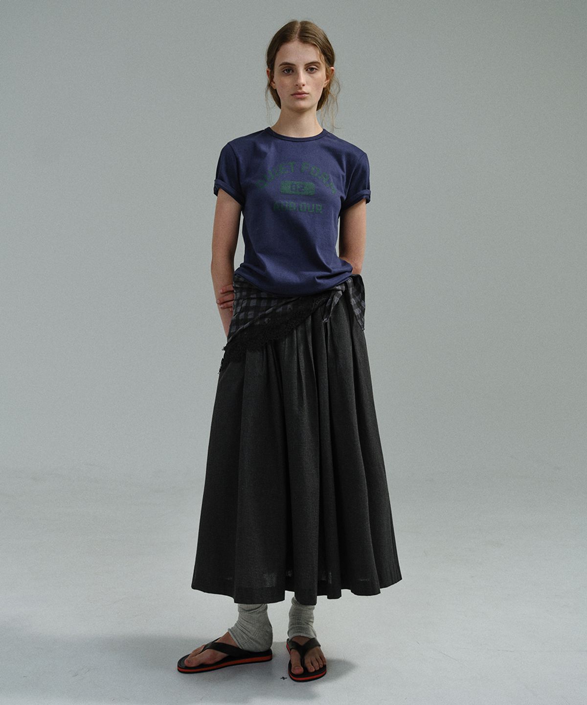 아우브아워(AUBOUR) vintage form t-shirt (navy)