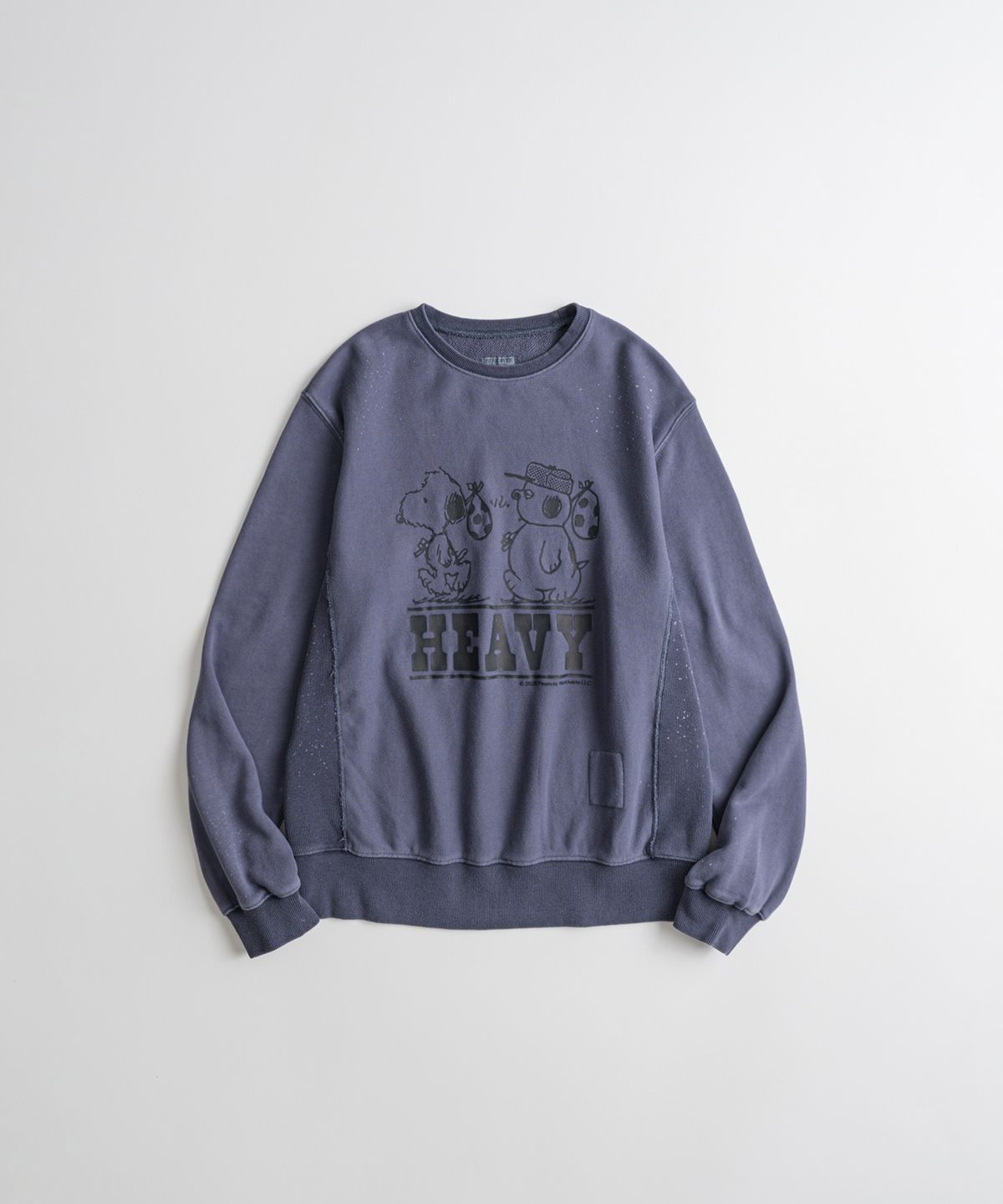 비헤비어(BEHEAVYER) [x PEANUTS] ANDY & OLAF DISTRESSED REVERSEWEAVE SWEAT SHIRTS purple navy