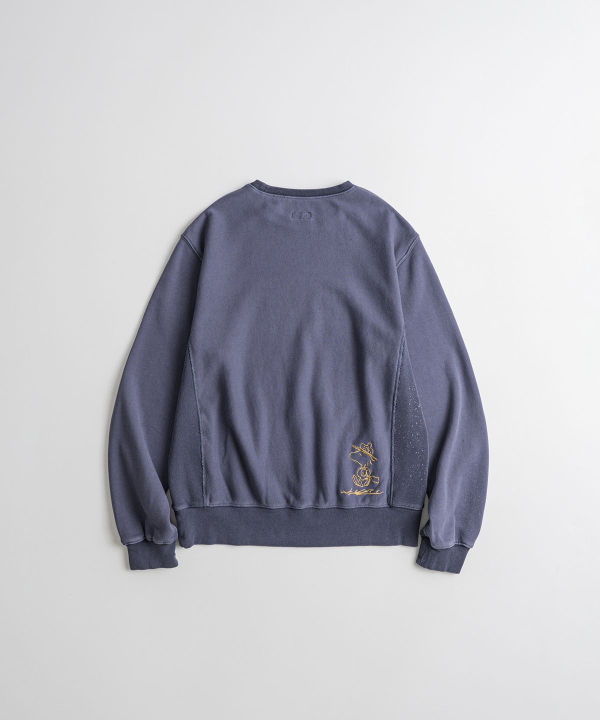 비헤비어(BEHEAVYER) [x PEANUTS] ANDY & OLAF DISTRESSED REVERSEWEAVE SWEAT SHIRTS purple navy