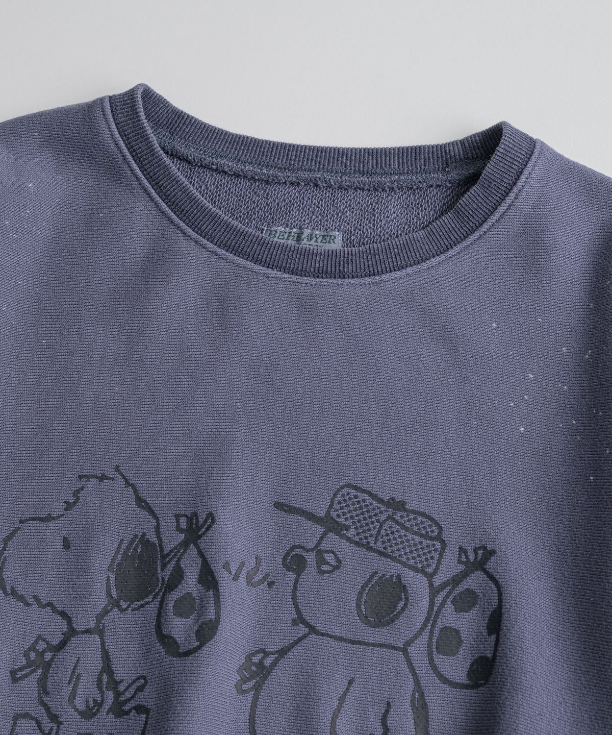 비헤비어(BEHEAVYER) [x PEANUTS] ANDY & OLAF DISTRESSED REVERSEWEAVE SWEAT SHIRTS purple navy