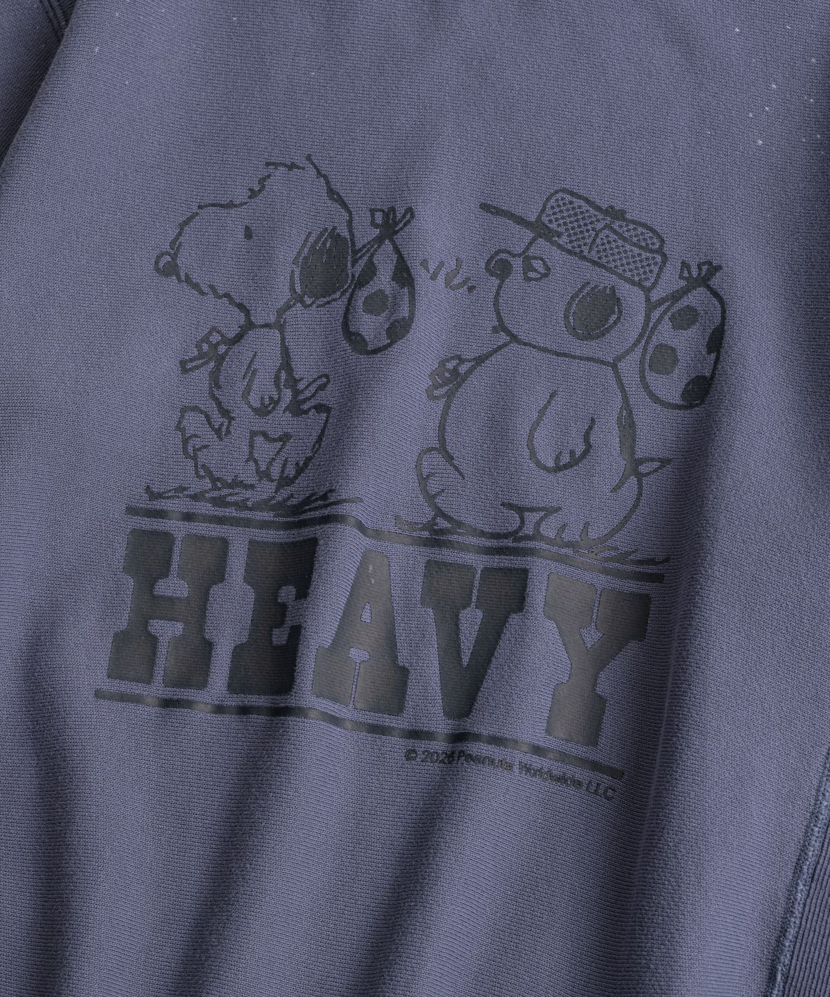 비헤비어(BEHEAVYER) [x PEANUTS] ANDY & OLAF DISTRESSED REVERSEWEAVE SWEAT SHIRTS purple navy