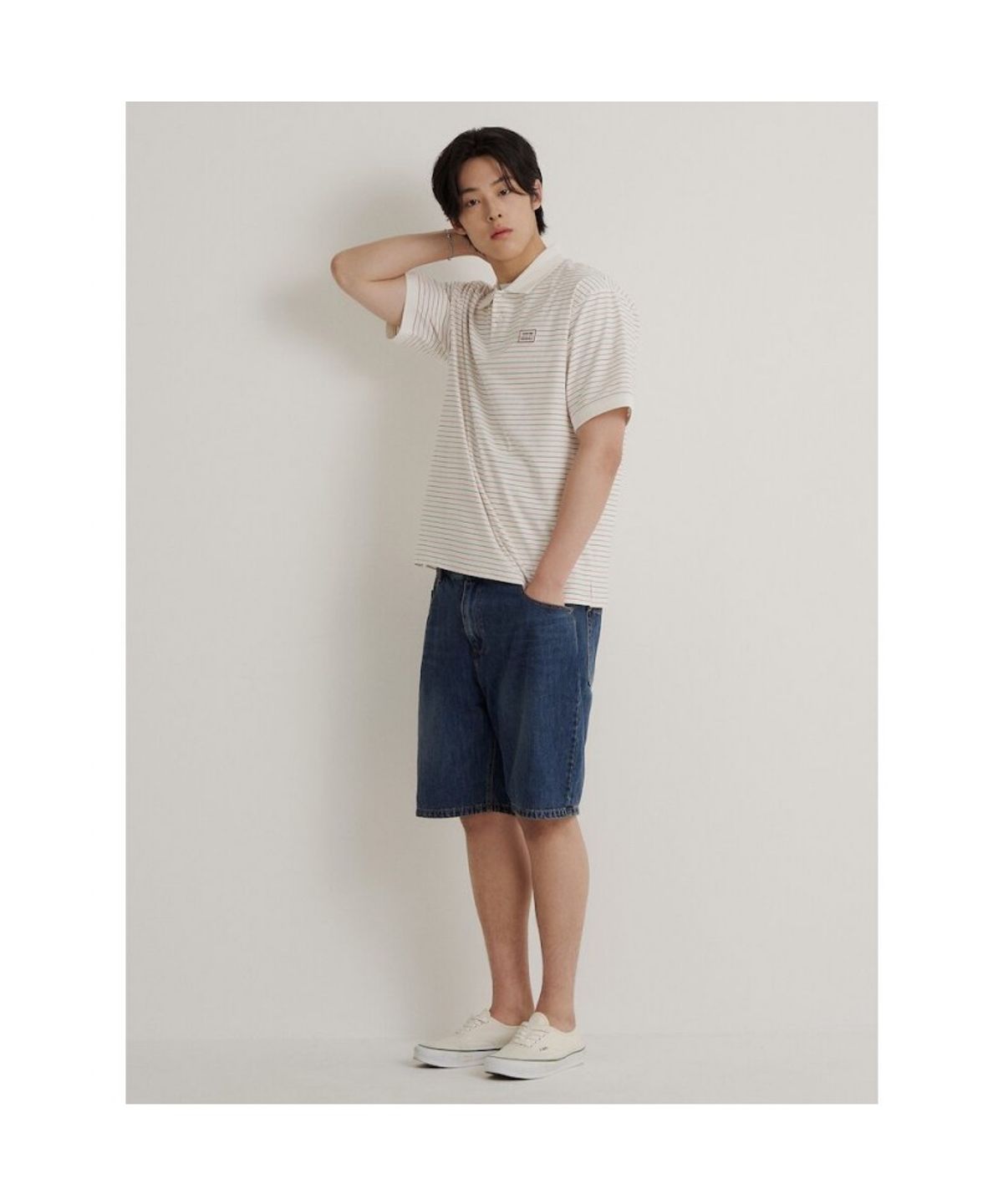 빈폴 멘(BEANPOLE MEN) [HUNTER] 스트라이프 칼라넥 티셔츠  화이트