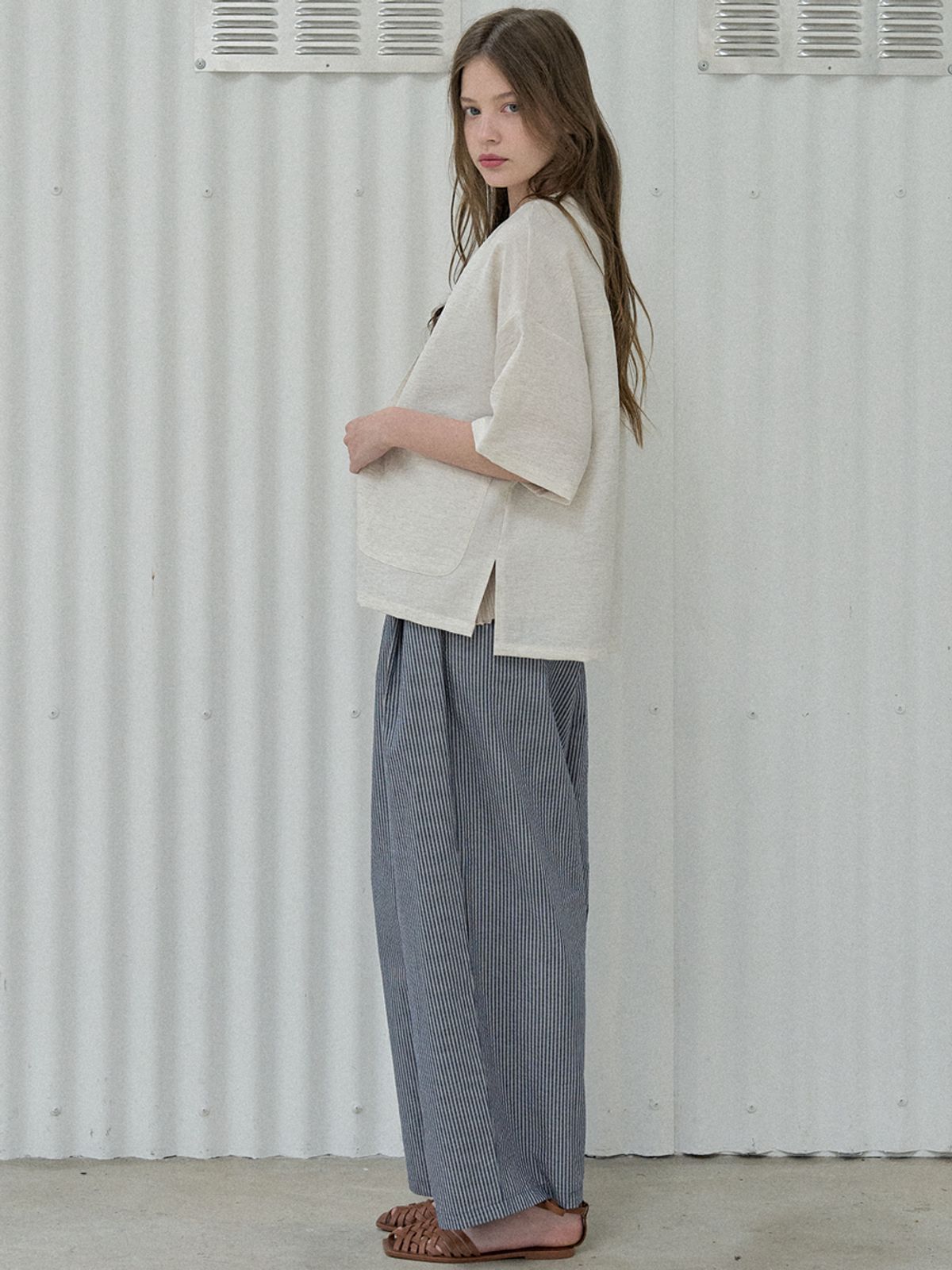 아방(AVANT-G) Linen Short Sleeve Cardigan Jacket - OATMEAL