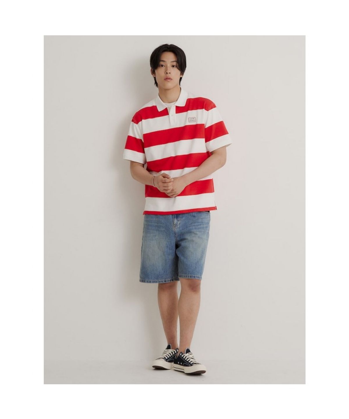 빈폴 멘(BEANPOLE MEN) [HUNTER] 볼드 스트라이프 럭비 티셔츠  레드