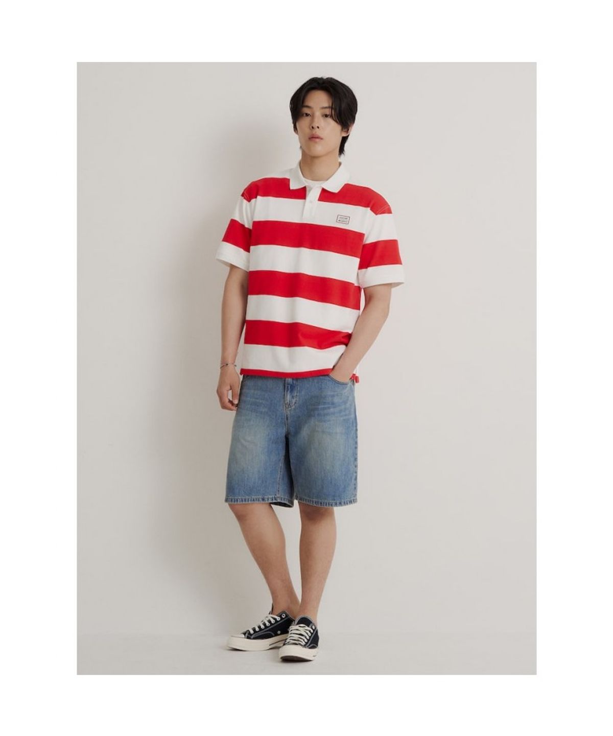 빈폴 멘(BEANPOLE MEN) [HUNTER] 볼드 스트라이프 럭비 티셔츠  레드