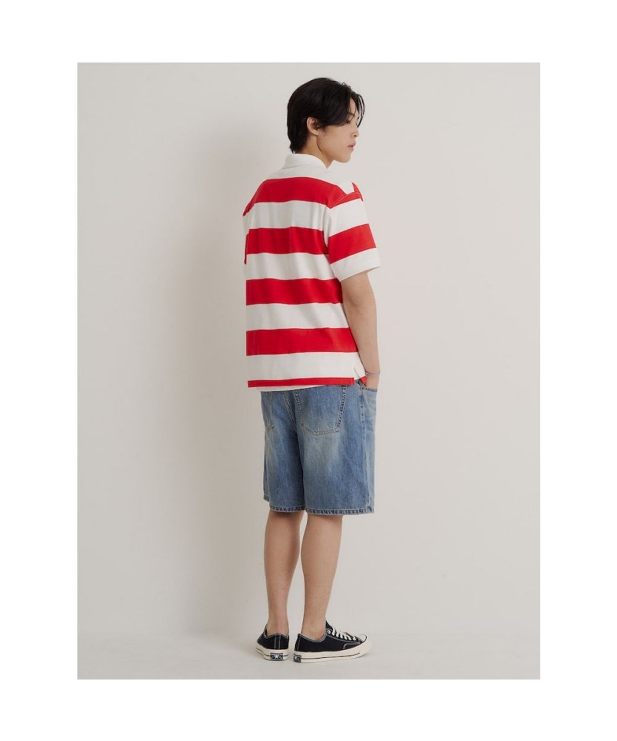 빈폴 멘(BEANPOLE MEN) [HUNTER] 볼드 스트라이프 럭비 티셔츠  레드