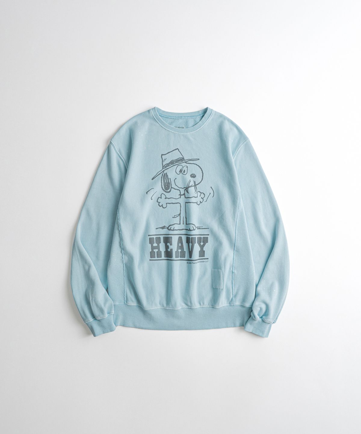비헤비어(BEHEAVYER) [x PEANUTS] SPIKE DISTRESSED REVERSEWEAVE SWEAT SHIRTS dust blue