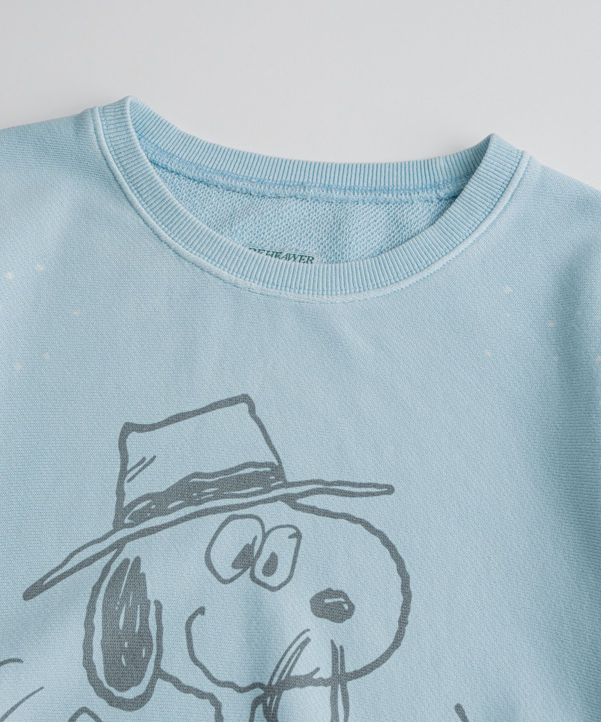비헤비어(BEHEAVYER) [x PEANUTS] SPIKE DISTRESSED REVERSEWEAVE SWEAT SHIRTS dust blue