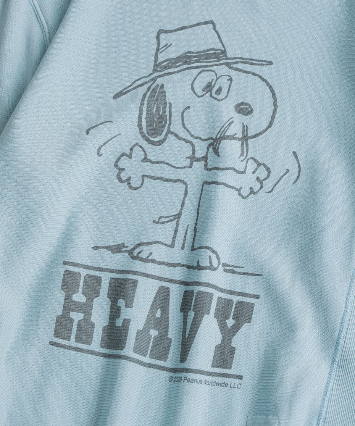 비헤비어(BEHEAVYER) [x PEANUTS] SPIKE DISTRESSED REVERSEWEAVE SWEAT SHIRTS dust blue