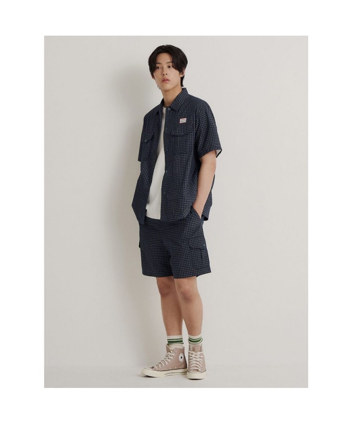 빈폴 멘(BEANPOLE MEN) [HUNTER] 반소매 아웃포켓 체크 셔츠  그린