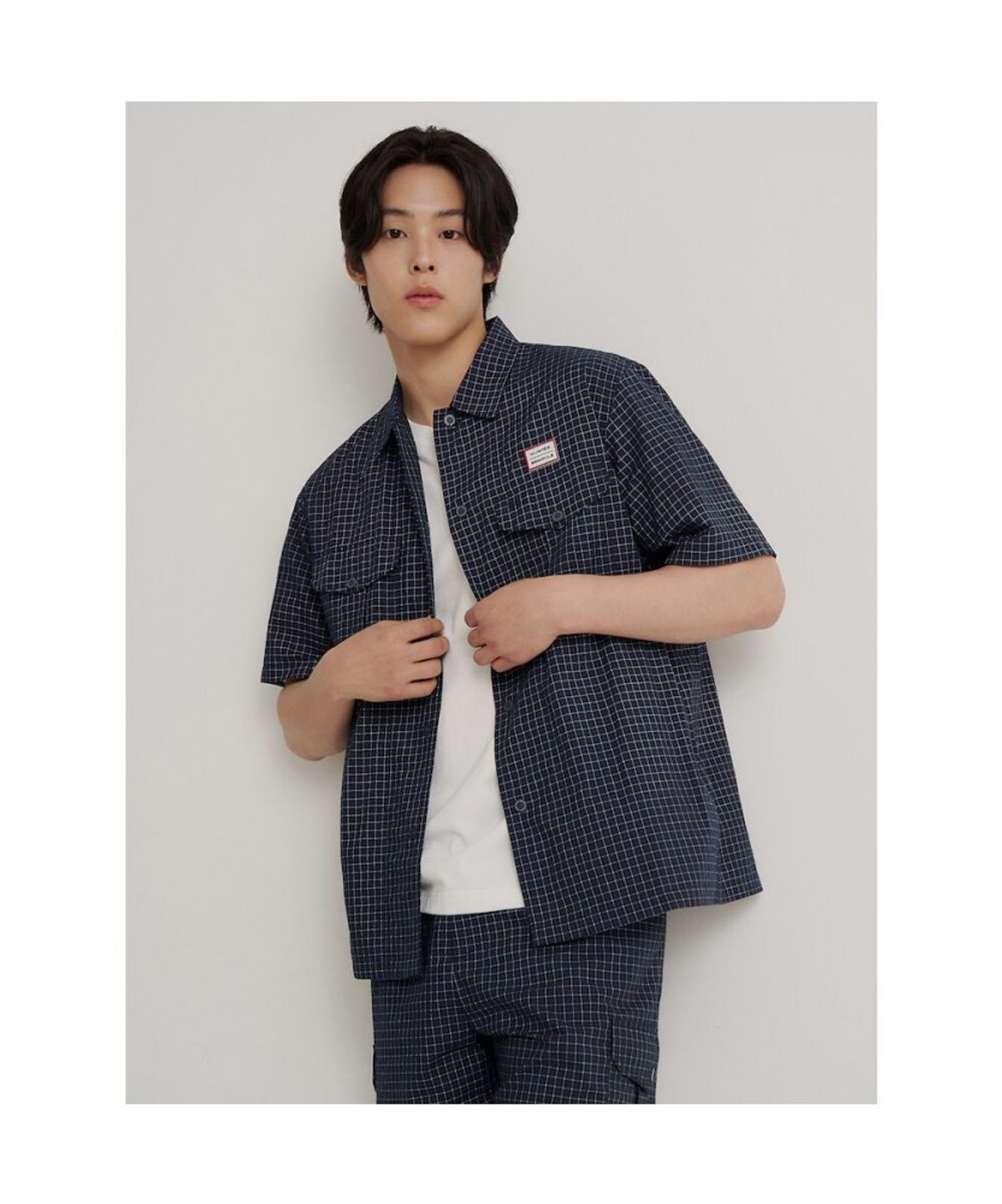 빈폴 멘(BEANPOLE MEN) [HUNTER] 반소매 아웃포켓 체크 셔츠  그린