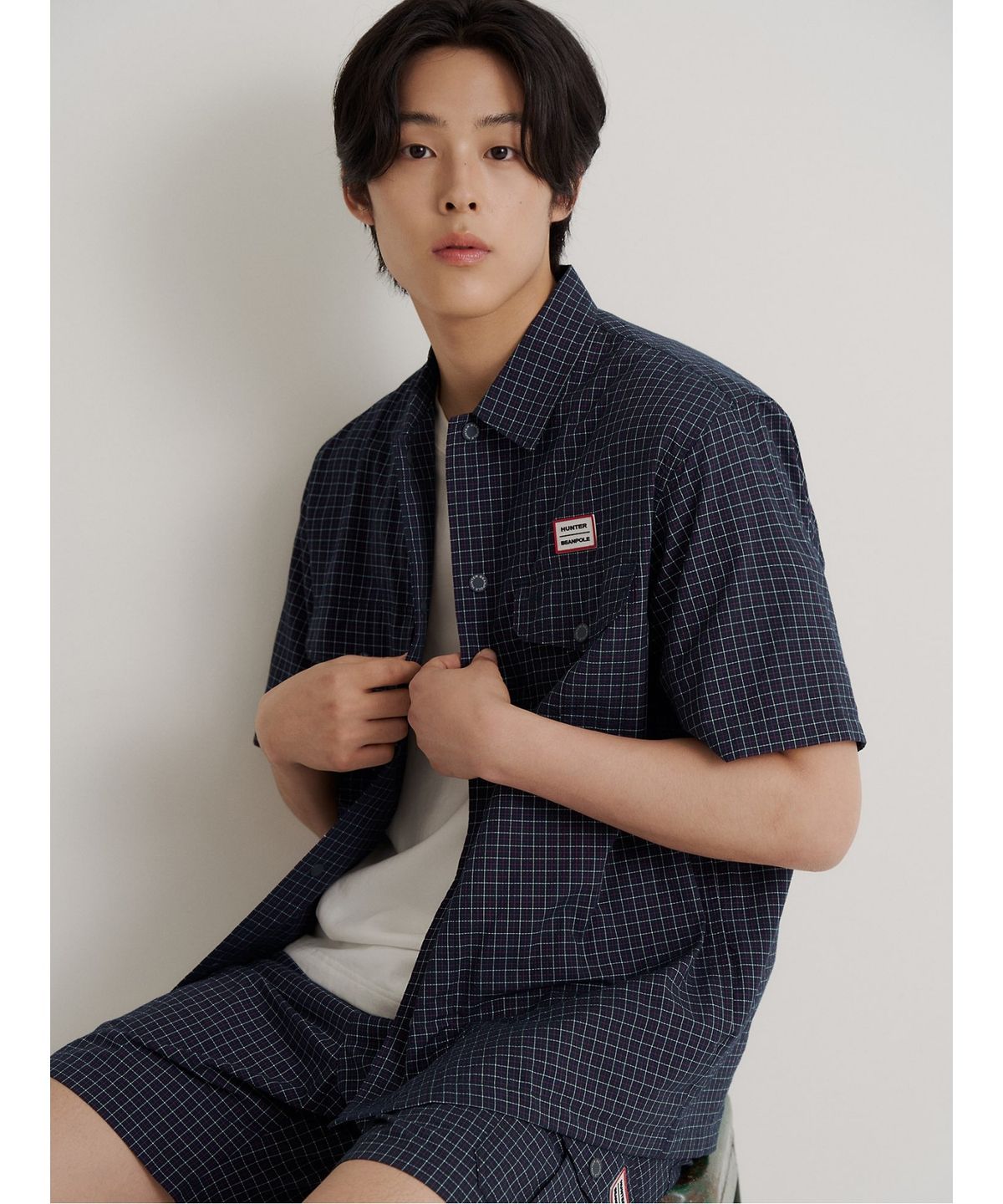 빈폴 멘(BEANPOLE MEN) [HUNTER] 반소매 아웃포켓 체크 셔츠  그린