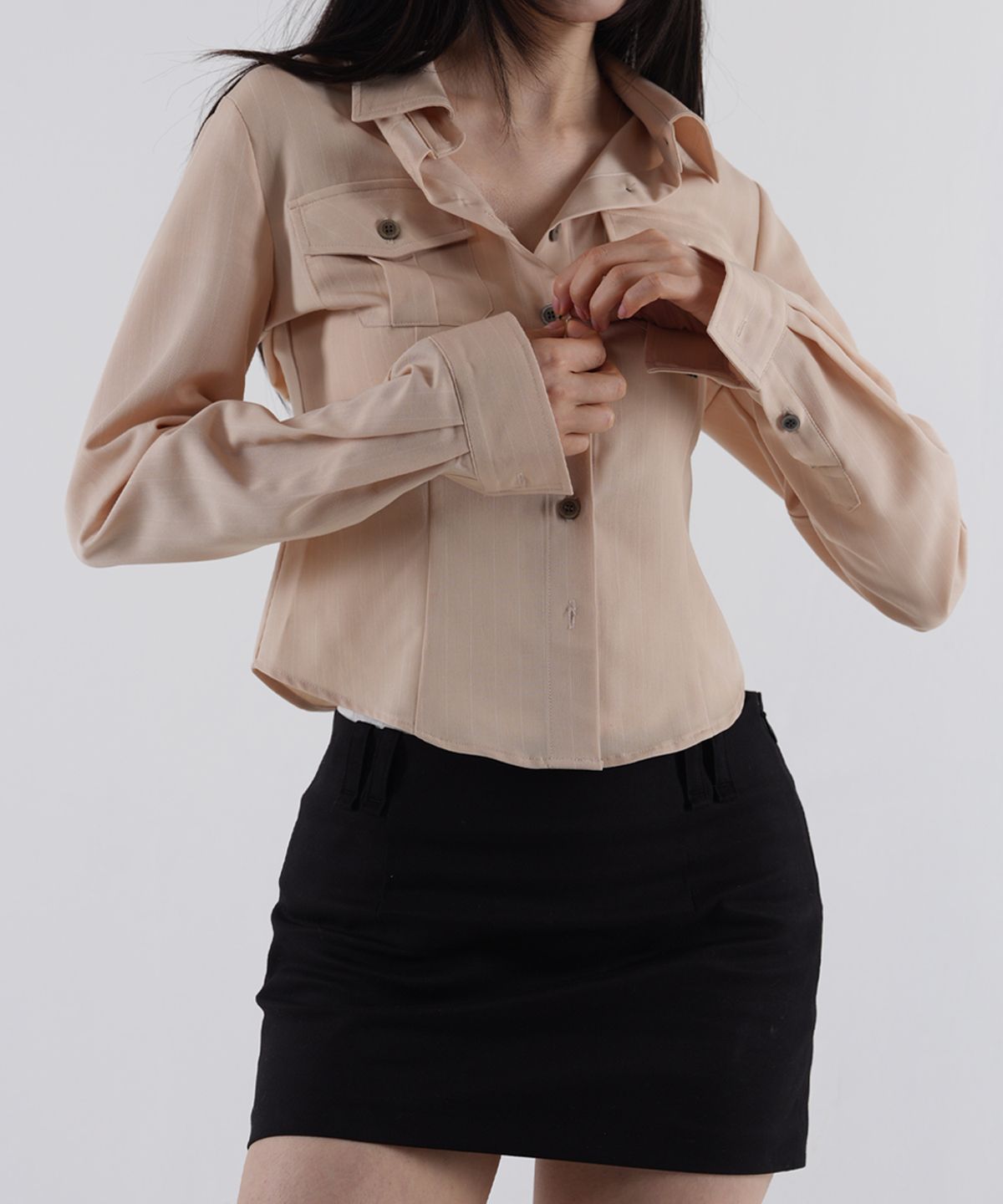 공삼이일(0321) STRIPE SLIM POCKET SHIRT Ver.1_BEIGE