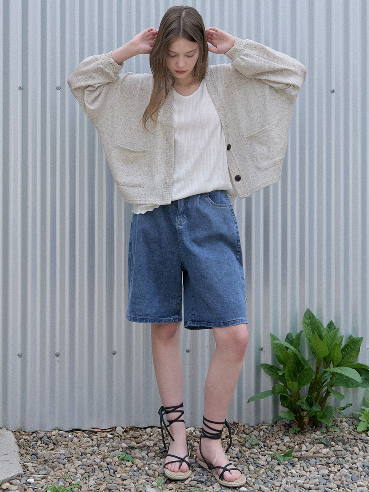 아방(AVANT-G) Linen Overfit Basic Knit Cardigan - MOCHA