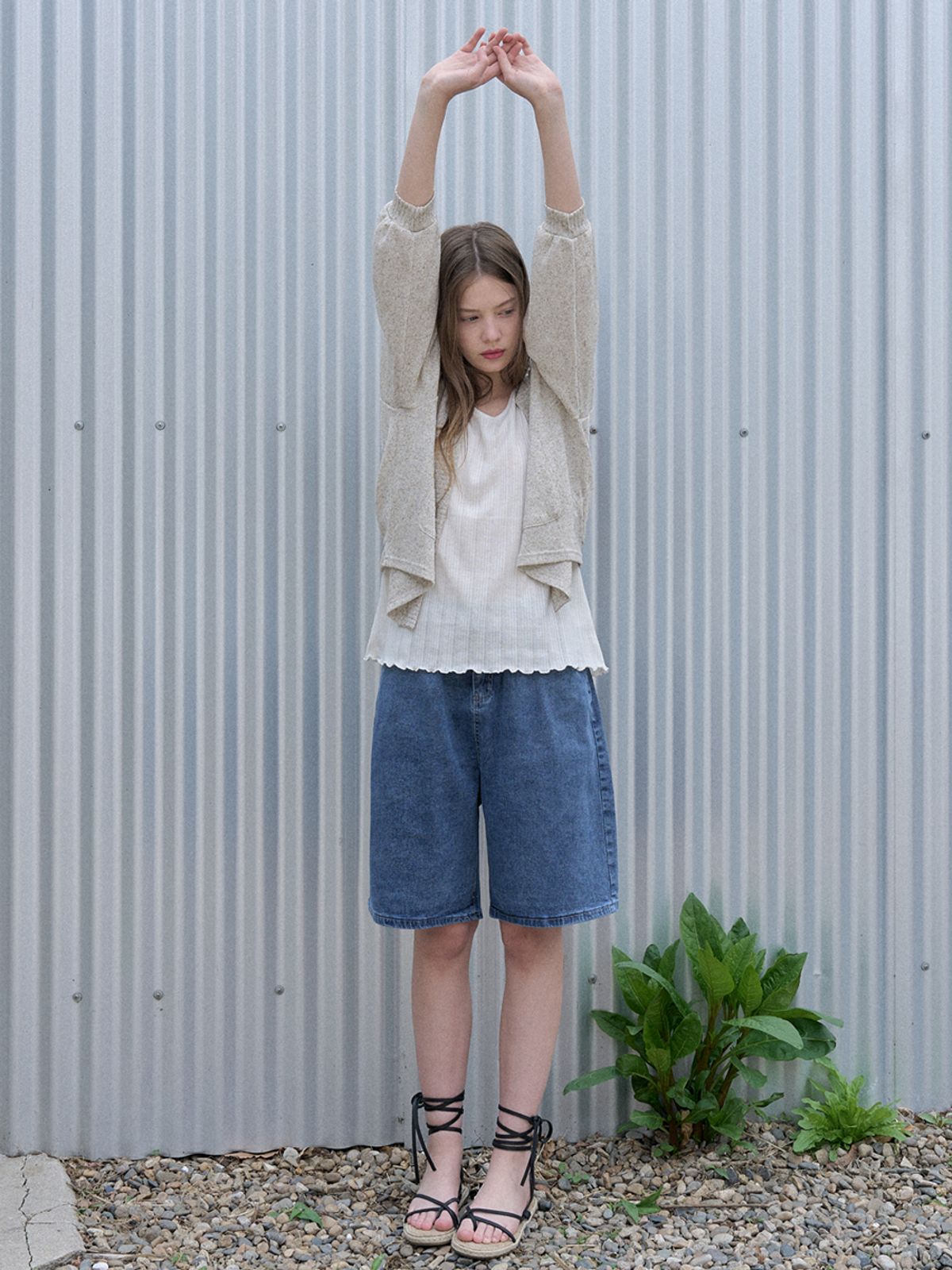아방(AVANT-G) Linen Overfit Basic Knit Cardigan - MOCHA