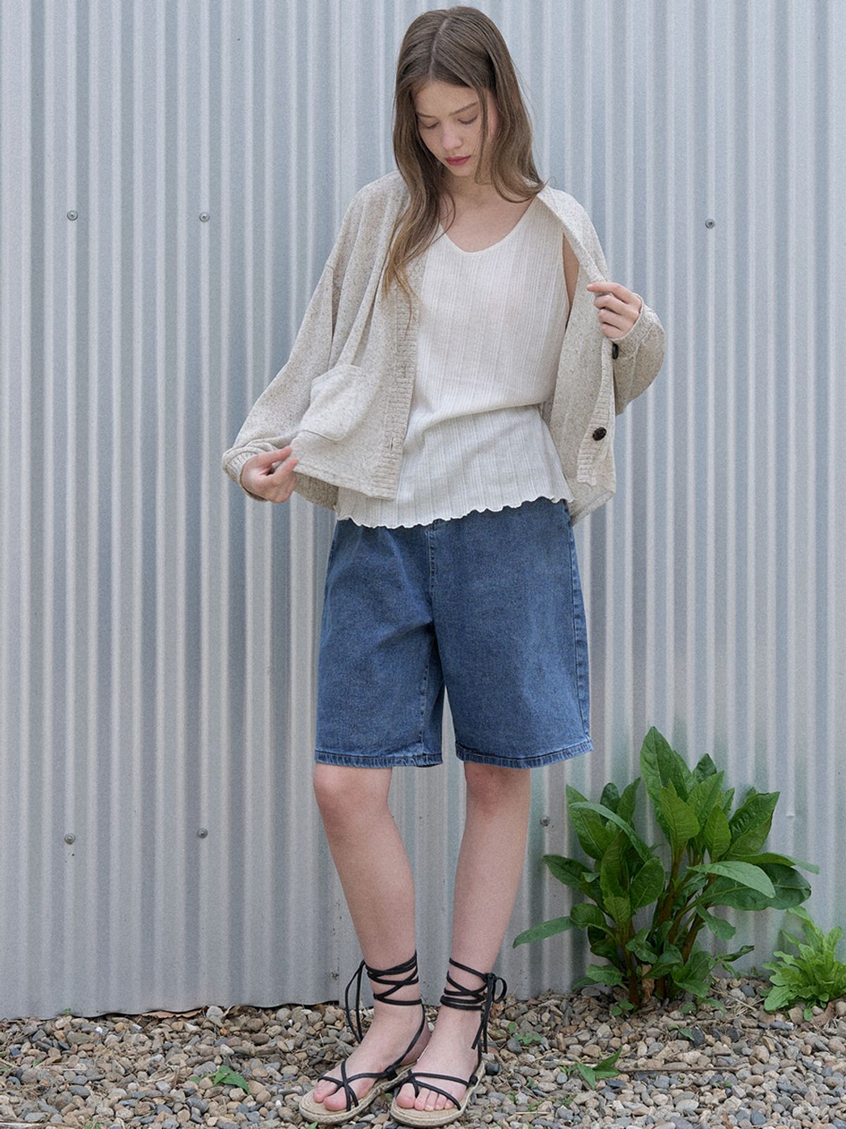 아방(AVANT-G) Linen Overfit Basic Knit Cardigan - MOCHA